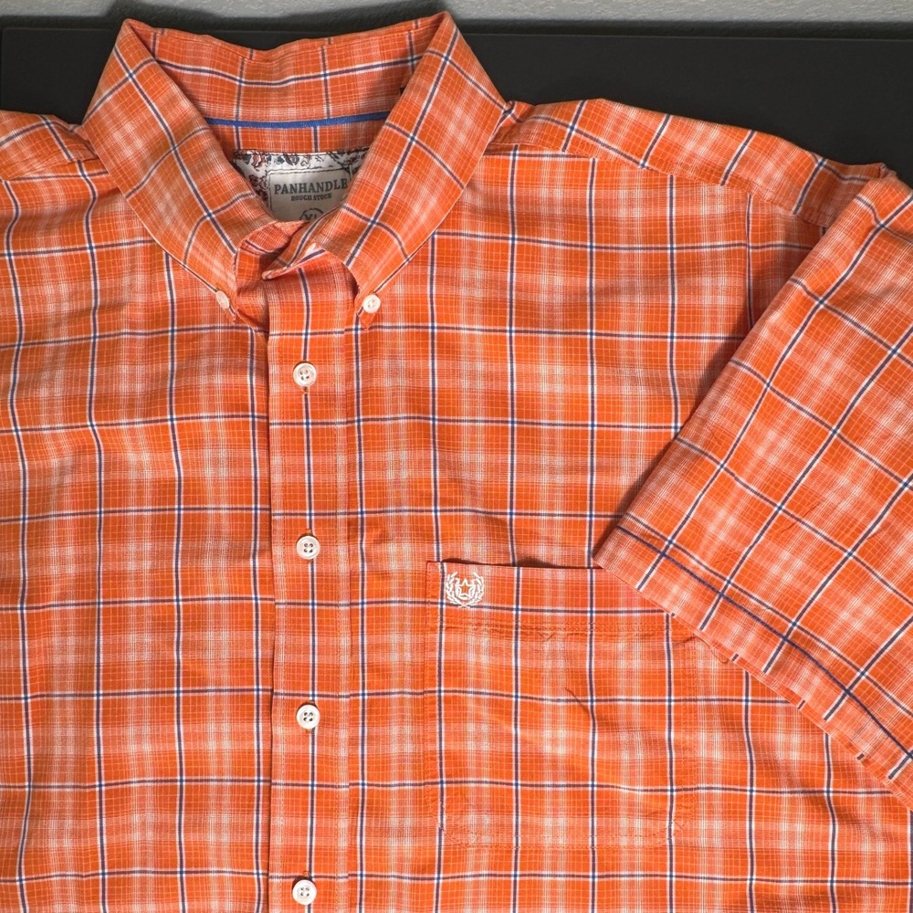 Panhandle Rough Stock Mens XL Orange Plaid Short Sleeve‎ Western Shirt R1D6364